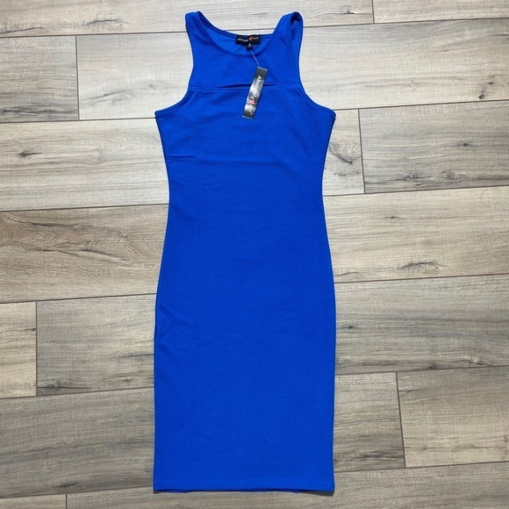 ABSOLUTELY LOVE IT Small Cutout Fitted Dress Royal Blue Textured Stretchy